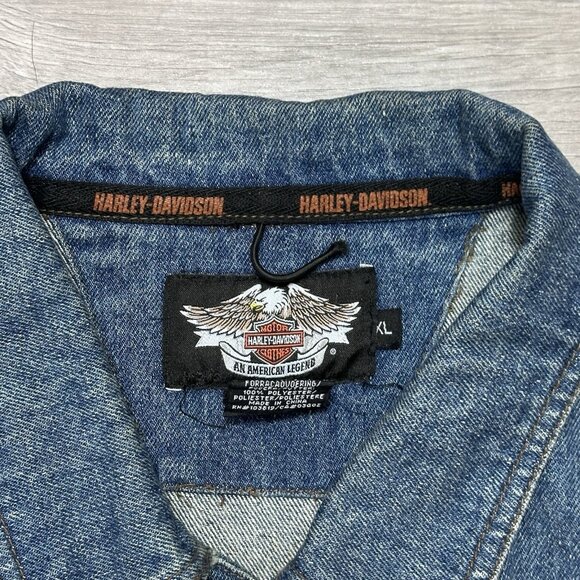 VTG Harley Davidson Denim Button Up Trucker Jacket Mens XL Blue V Twin Power - Picture 9 of 13
